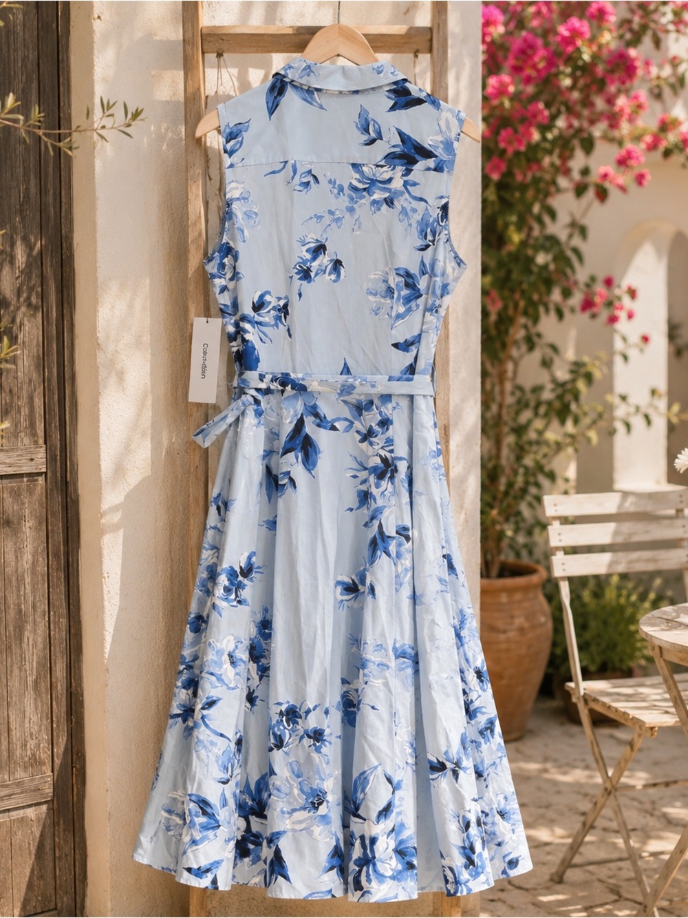Calvin Klein Light Blue and Blue Floral Collared Midi Dress - Picture 6 of 7